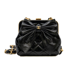 mini chain cross bag in black shining calf skin leather GHW