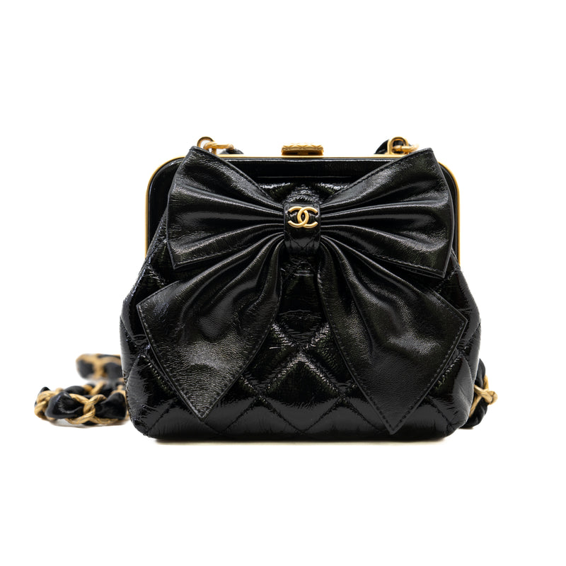 mini chain cross bag in black shining calf skin leather GHW
