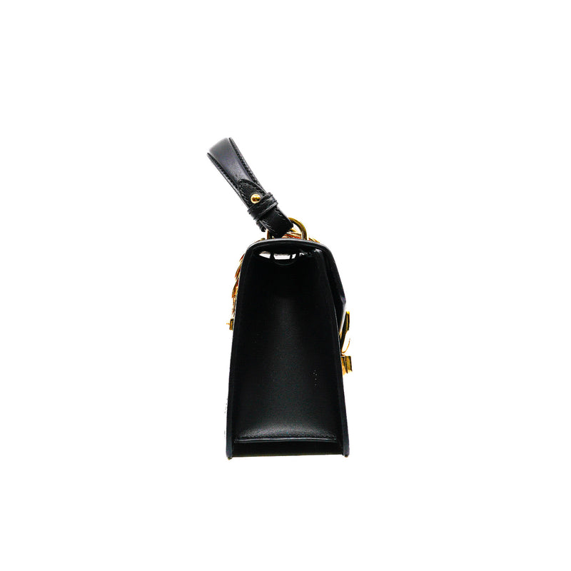 Mini Sylvie Black Leather Top Handle Bag Ghw with Strap - L'UXE LINK