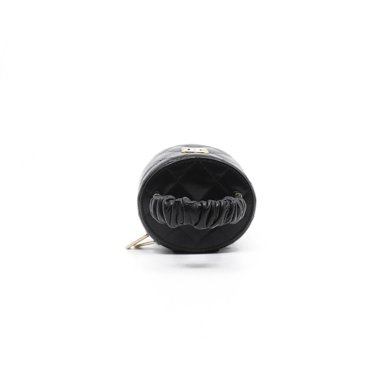 Mini Black CC Ruched Top Handle Vanity Case In Shiny Lambskin GHW Seri 32 - L'UXE LINK