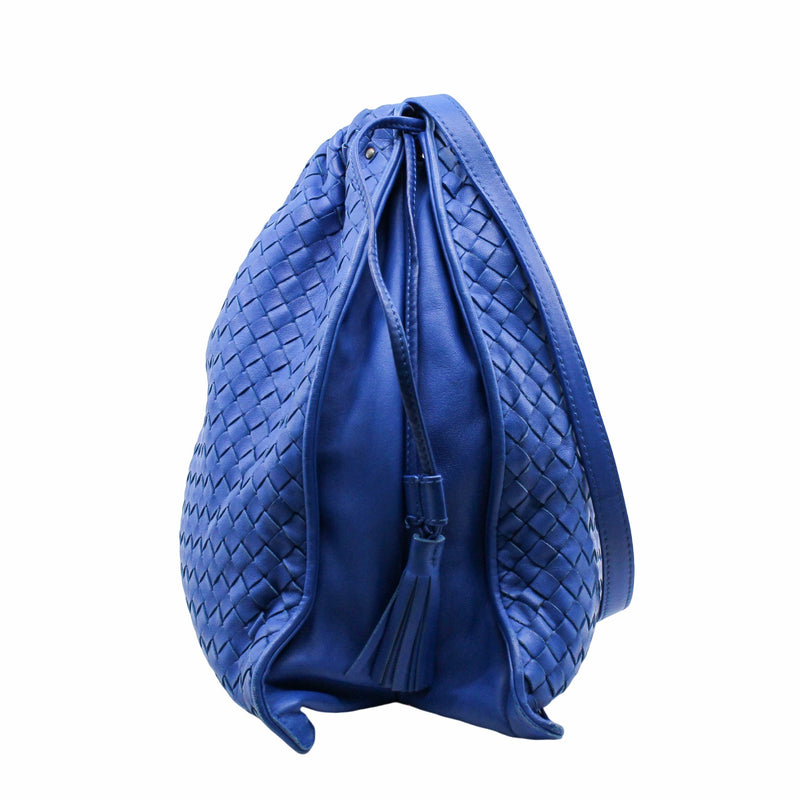 Drawstring Tassel Tote Intrecciato Nappa leather blue - L'UXE LINK