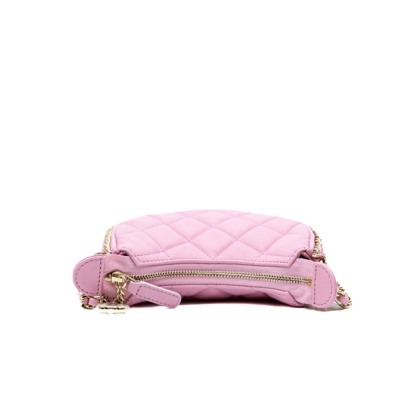 Mini Chain Around In Pink Lambskin Leather Hobo Bag GHW - L'UXE LINK
