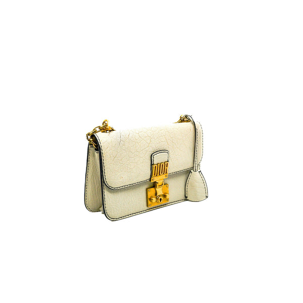 Small Dioraddict Ivory White Canyon Grained Lambskin Flap Bag GHW