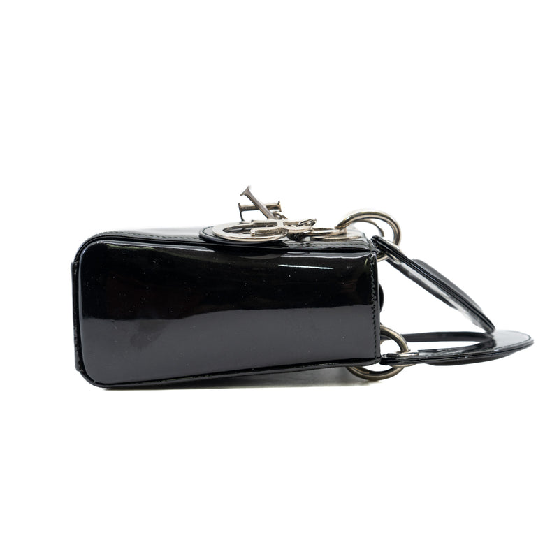 Mini Lady Dior Handbag Patent Leather Black PHW With Strap 2015 - L'UXE LINK