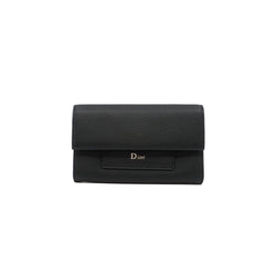 Black Calfskin Trifold Snap Flap Long Wallet PHW - L'UXE LINK