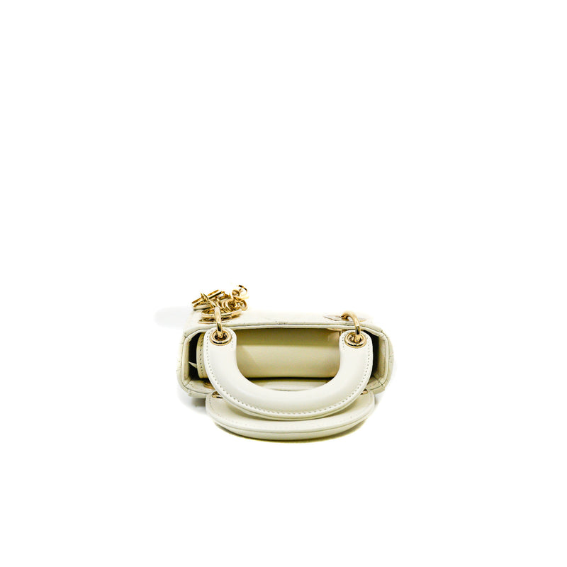Micro Lady Dior In White Lambskin Bag GHW With Strap - L'UXE LINK