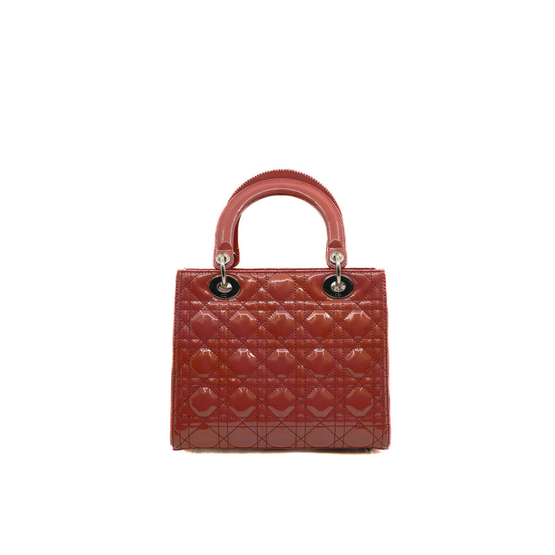 Medium Lady Dior In Dark Pink Patent Leather Handbag PHW - L'UXE LINK