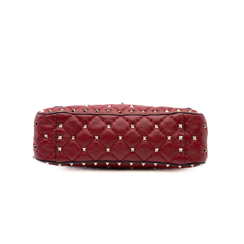 Medium Rockstud Spike Flap Bag Nappa Leather Red GHW - L'UXE LINK