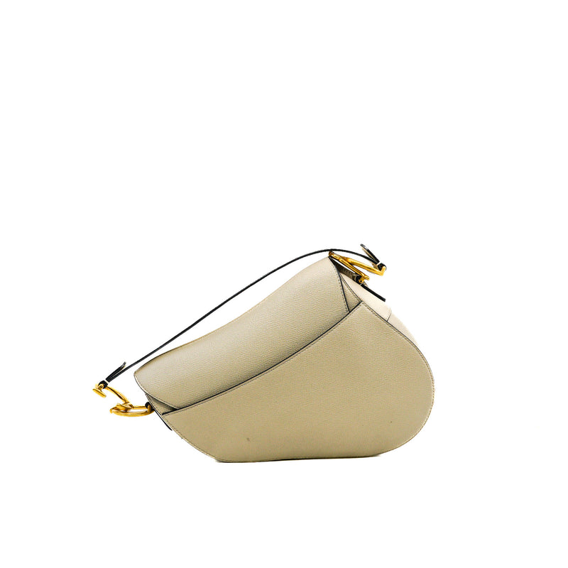 Medium Saddle Bag In Grey Grained Calfskin GHW - L'UXE LINK