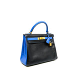 thumbnail Kelly 28 in epsom black/blue ghw square n stamp