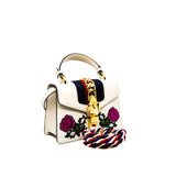 thumbnail mini sylvie with top handle embroidered floral in calfskin white ghw