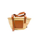 thumbnail Small Basket in Raffia/Calfskin brown PHW
