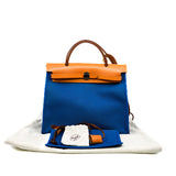 thumbnail herbag 31 in blue fabric/ brown leather stamp X PHW