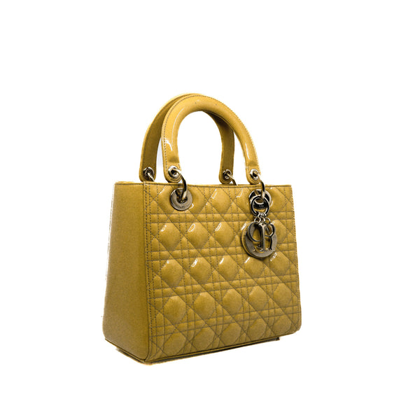 Metallic Patent Cannage Medium Lady Dior Yellow GHW 2011