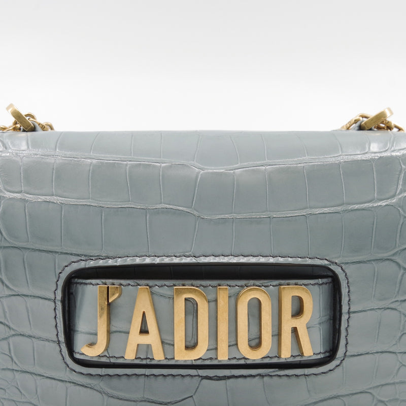 Medium J'adior In Grey Crocodile Leather Chain Flap Bag GHW - L'UXE LINK