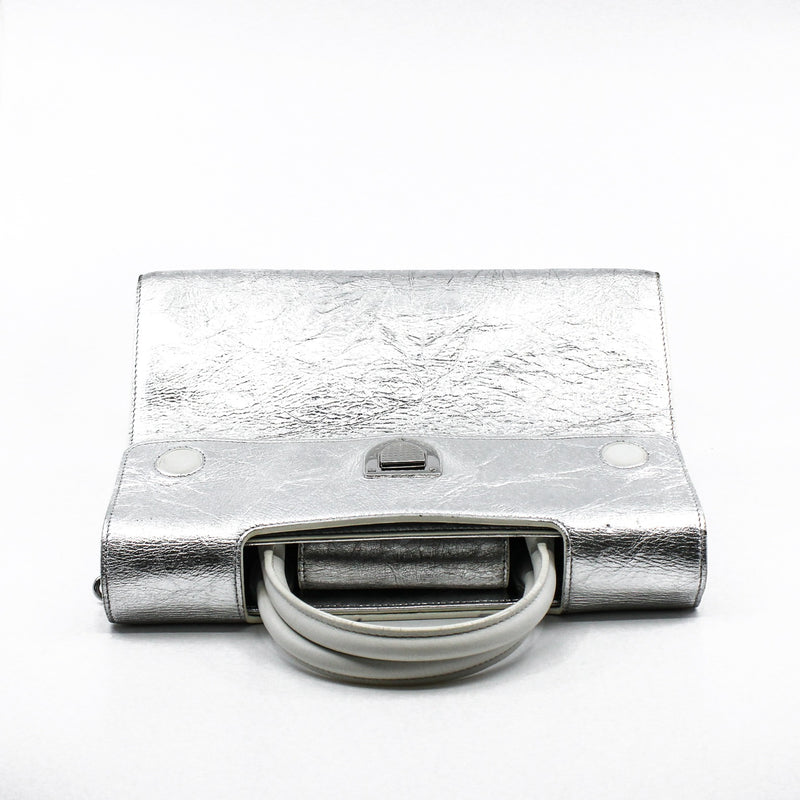Medium Diorever In Metallic Silver Calfskin Flap Bag PHW With Strap - L'UXE LINK