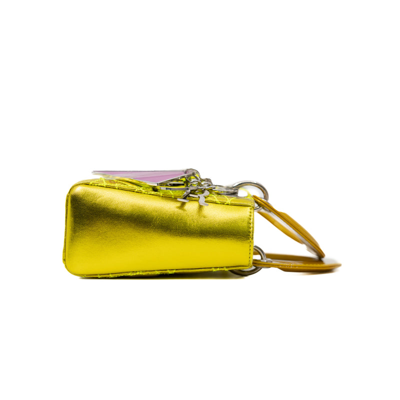 Limited Edition Mini Lady Dior In Neon Yellow/Gold Leather Handbag PHW With Strap - L'UXE LINK