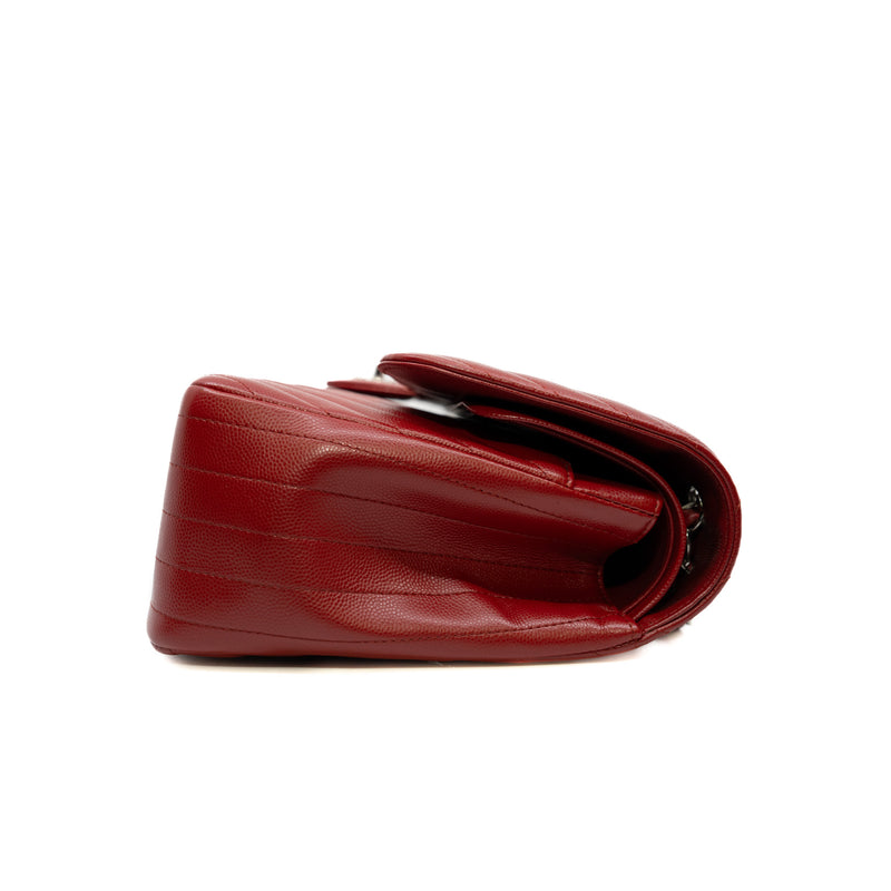 Large Cf In Chevron Caviar Calfskin Red Double Flap Bag Phw Seri 22 - L'UXE LINK