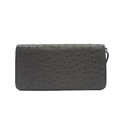 Ostrich Leather Grey Zip Around Wallet - L'UXE LINK