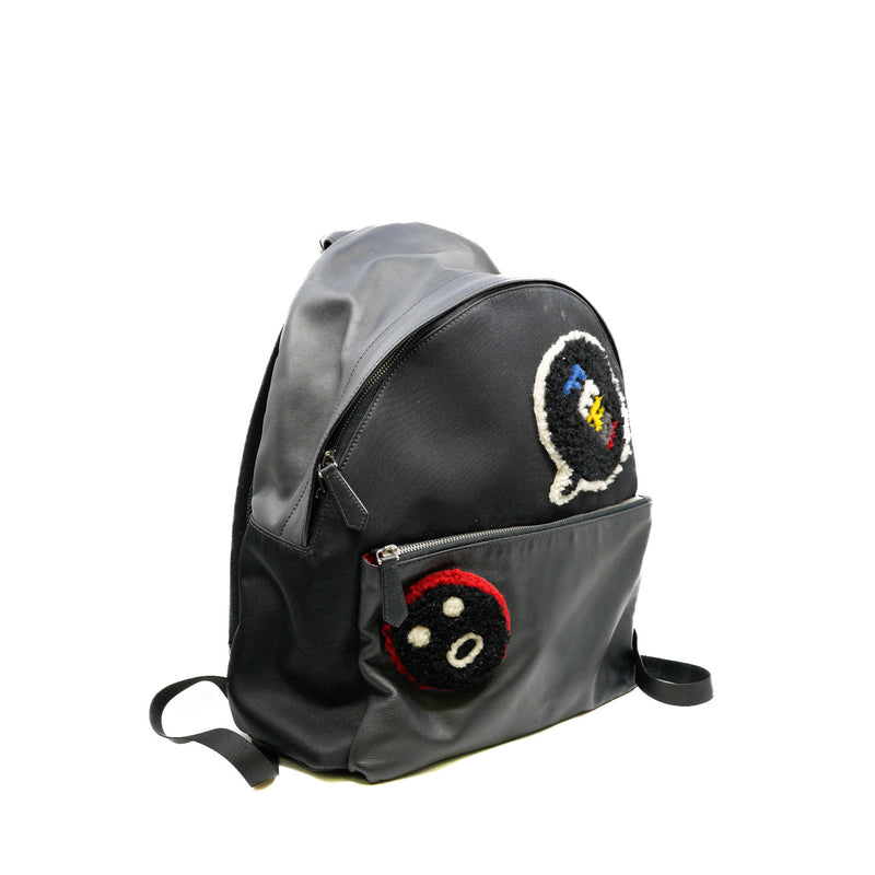 Shearling Emoticon Black Leather/Nylon Backpack PHW