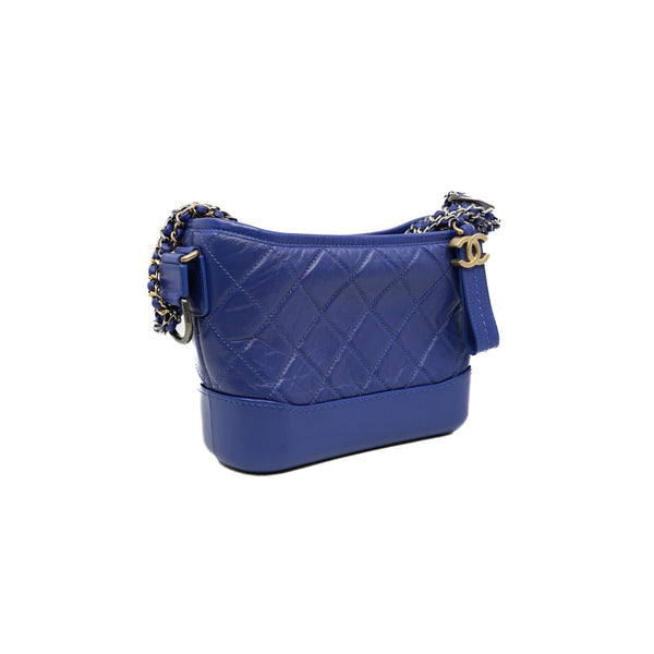 Small Calfskin Gabrielle Hobo Crossbody Bag in blue GHW