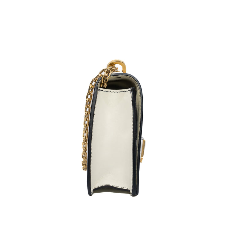J'adior Medium White Calfskin Chain Flap Bag GHW - L'UXE LINK