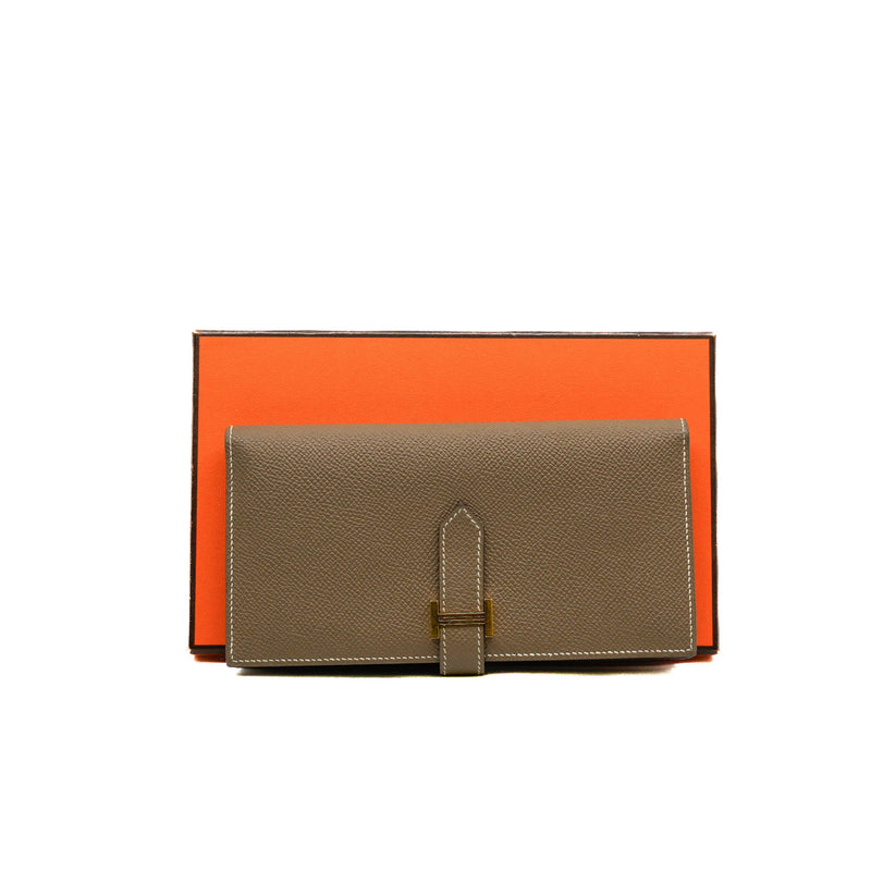 Bearn Long Wallet In Etoupe Epsom Leather GHW Square Q Stamp - L'UXE LINK