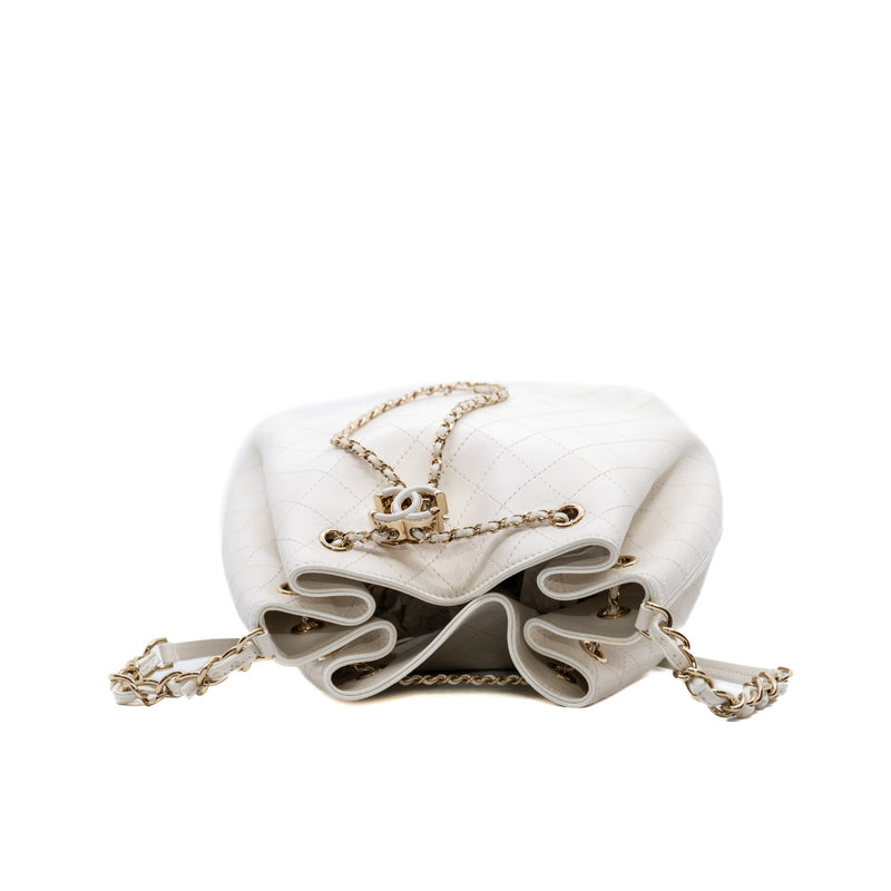 CC Drawstring In White Calfskin Quilted Bucket Bag GHW Seri 27 - L'UXE LINK