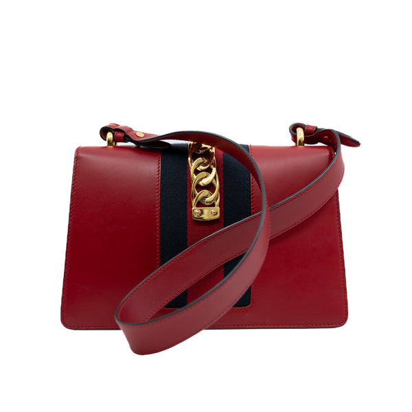medium Sylvie in leather red ghw 2015 missing fabric strap