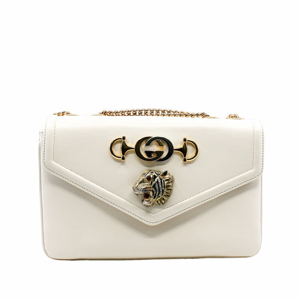 1955 tiger buckle flap chain bag  leather white ghw - L'UXE LINK