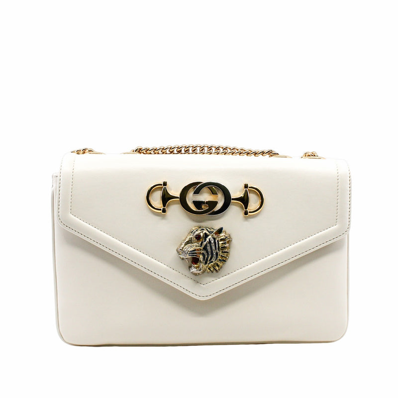 1955 tiger buckle flap chain bag  leather white ghw - L'UXE LINK