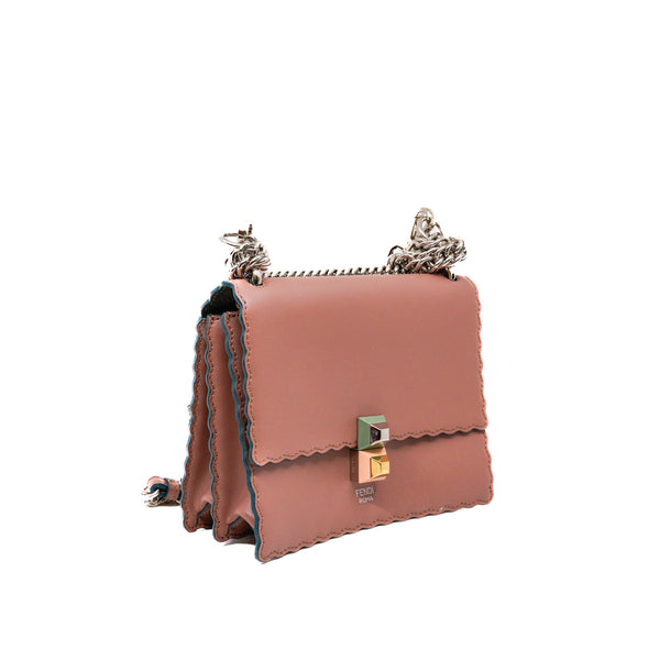 Small Kan I Scallop Pink In English Rose Bag with Mink Fur Pom Pom Mini Strap You Black - L'UXE LINK