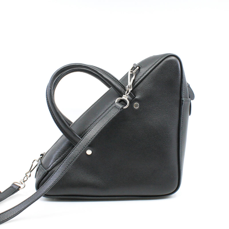 Small Triangle Duffel In Black Calfskin Leather Handbag PHW - L'UXE LINK