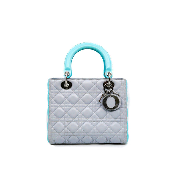 medium lady dior in calfskin grey/blue phw 2013