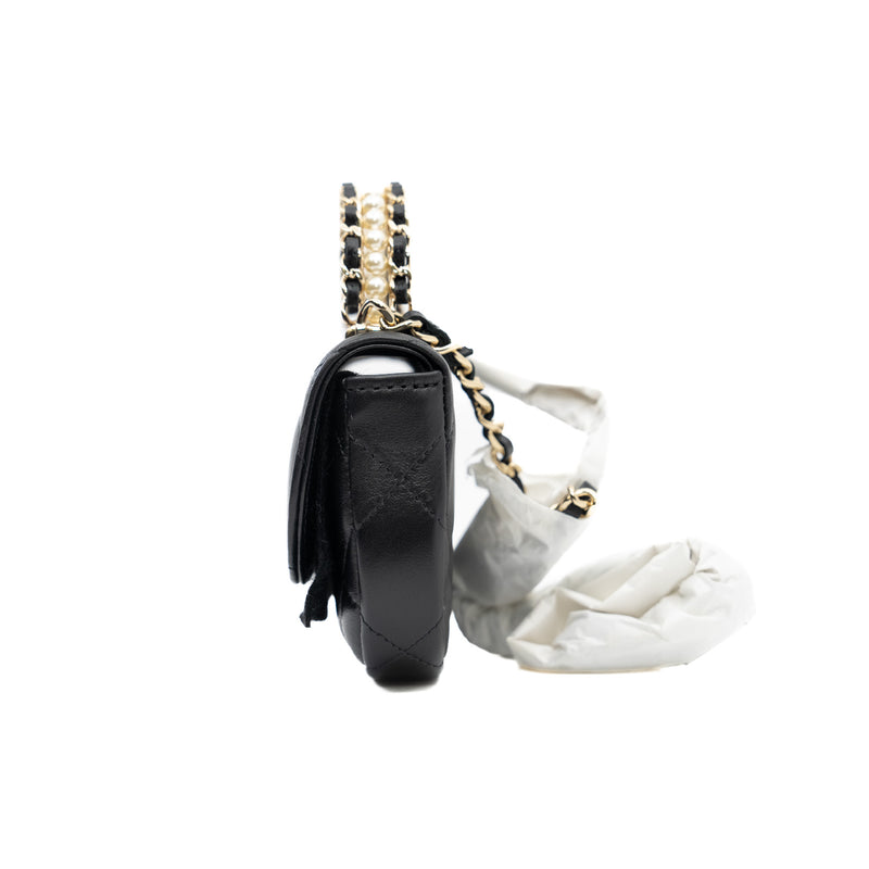 22s mini vanity pearl top handle on chain in lambskin black lghw #TT7Pxxxx