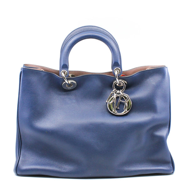 Large Diorissimo In Blue/Nude Pink Calfskin Handbag PHW With Strap - L'UXE LINK