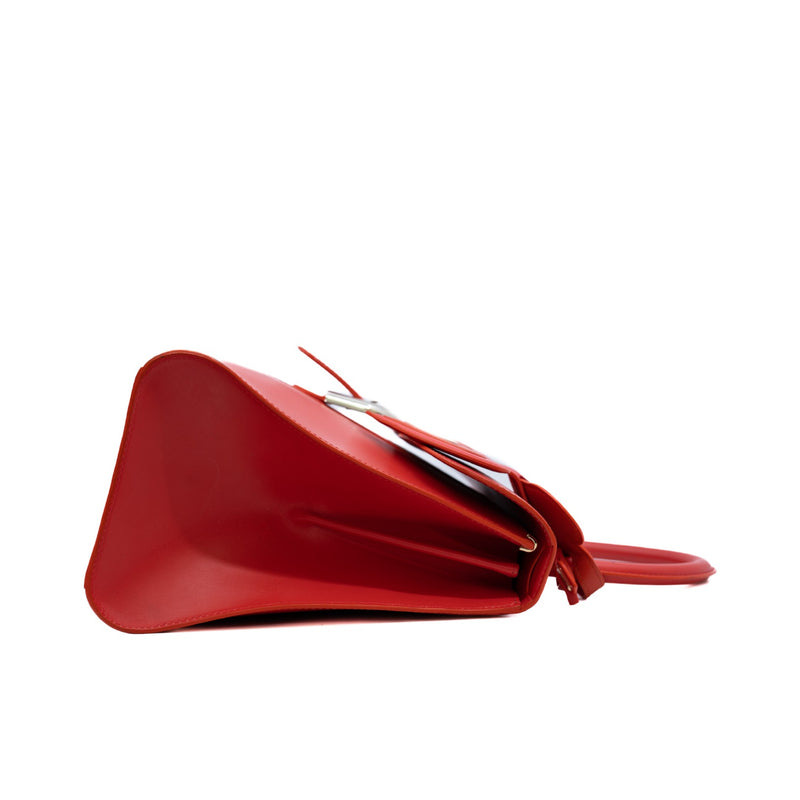 Brilliant medium size top handle bag in orange red color phw