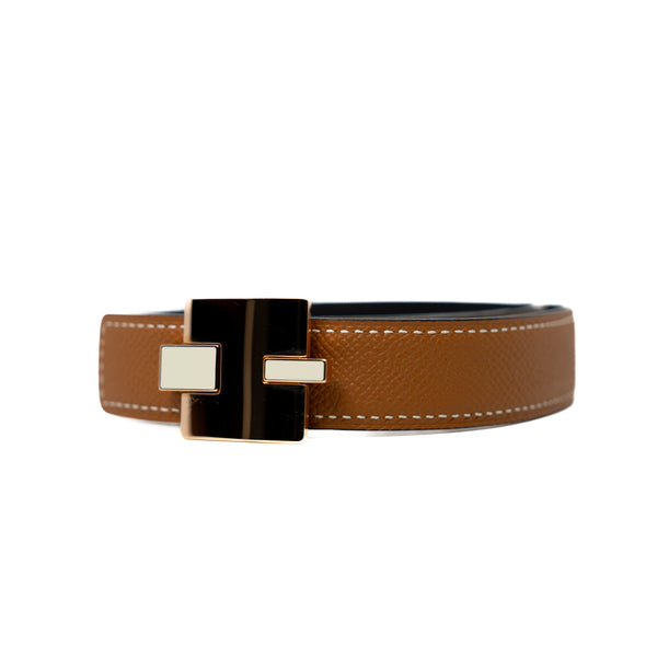 Reversible 24mm Eileen Belt In Epsom/Swift Gold/Black RGHW Size 75 - L'UXE LINK