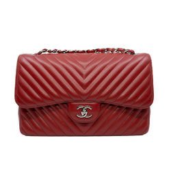 Large Cf In Chevron Caviar Calfskin Red Double Flap Bag Phw Seri 22 - L'UXE LINK