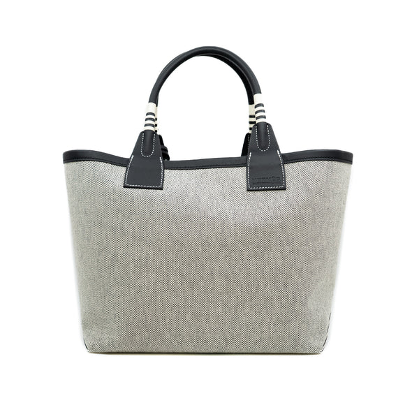 steeple 25 bag in black leather & grey fabric b stamp