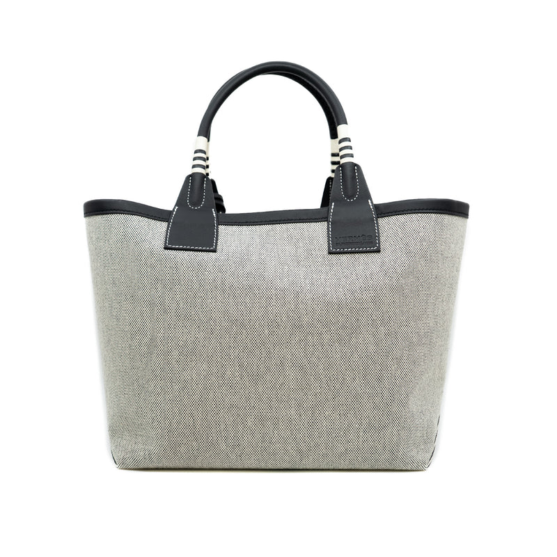 steeple 25 bag in black leather & grey fabric b stamp