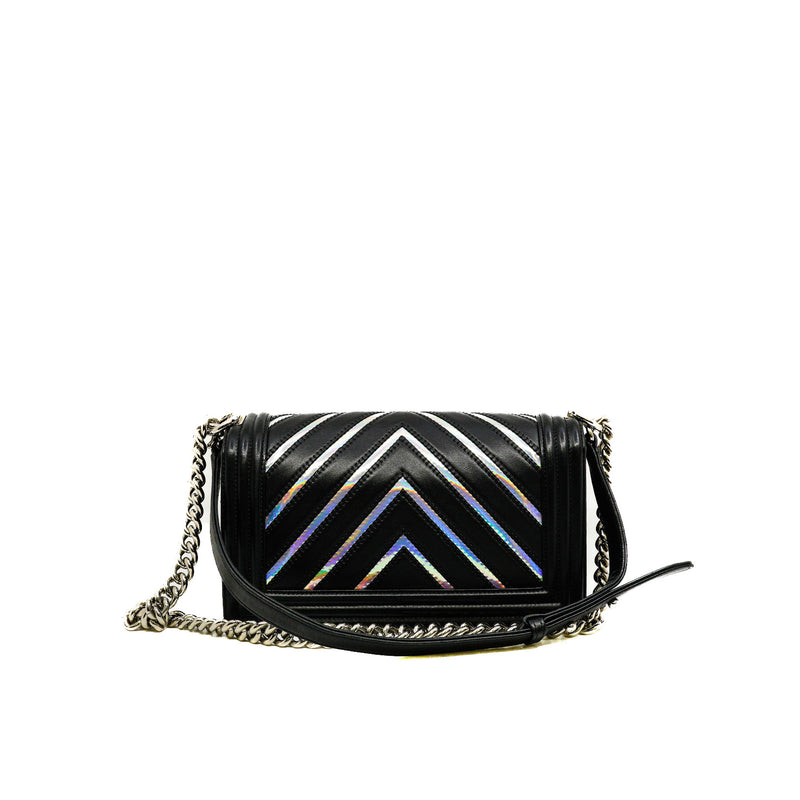 Medium Leboy Iridescent/Black Lambskin/PVC Chevron Flap Bag PHW Seri 24 - L'UXE LINK