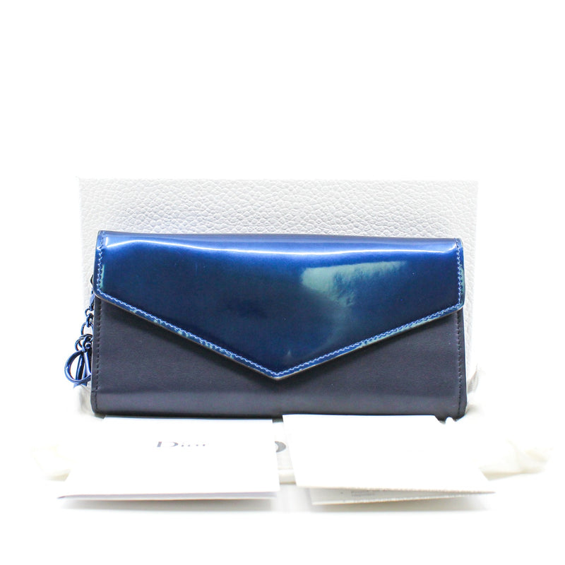 Diorissimo Envelope In Dark Blue/Navy Patent/Leather Long Wallet Blue/PHW - L'UXE LINK