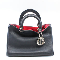 Medium Diorissimo In Black/Red Pebbled Calfskin Leather Handbag PHW With Strap - L'UXE LINK