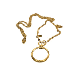 vintage long necklace with cc logo and crystal loupe in gold