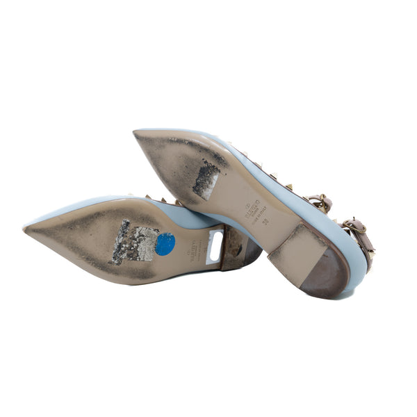 Garavani Rockstud Pointed Toe Ballerina in leather baby blue ghw #38