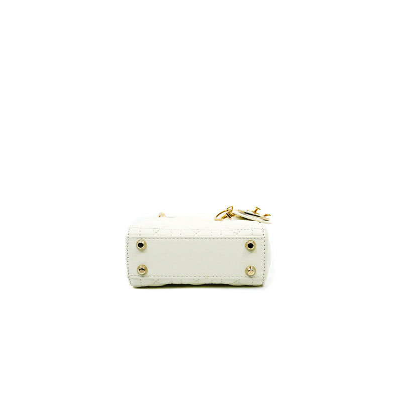 Micro Lady Dior In White Lambskin Bag GHW With Strap - L'UXE LINK