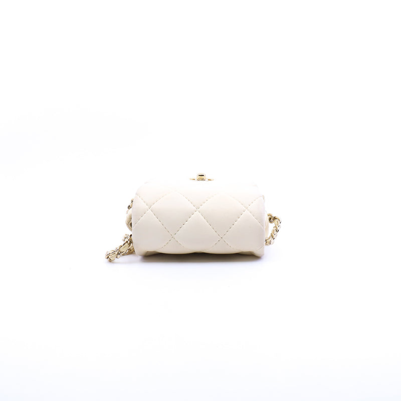 White Lambskin Quilted Phone Flap Bag With Chain GHW Seri 29 - L'UXE LINK