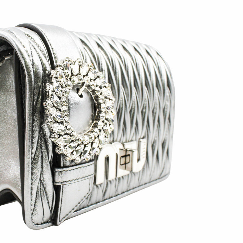 crystal buckle chain bag small  shinning leathe phw - L'UXE LINK