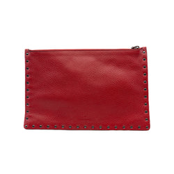 Black Rockstud Red Calfskin Zip-Up Clutch Bag - L'UXE LINK